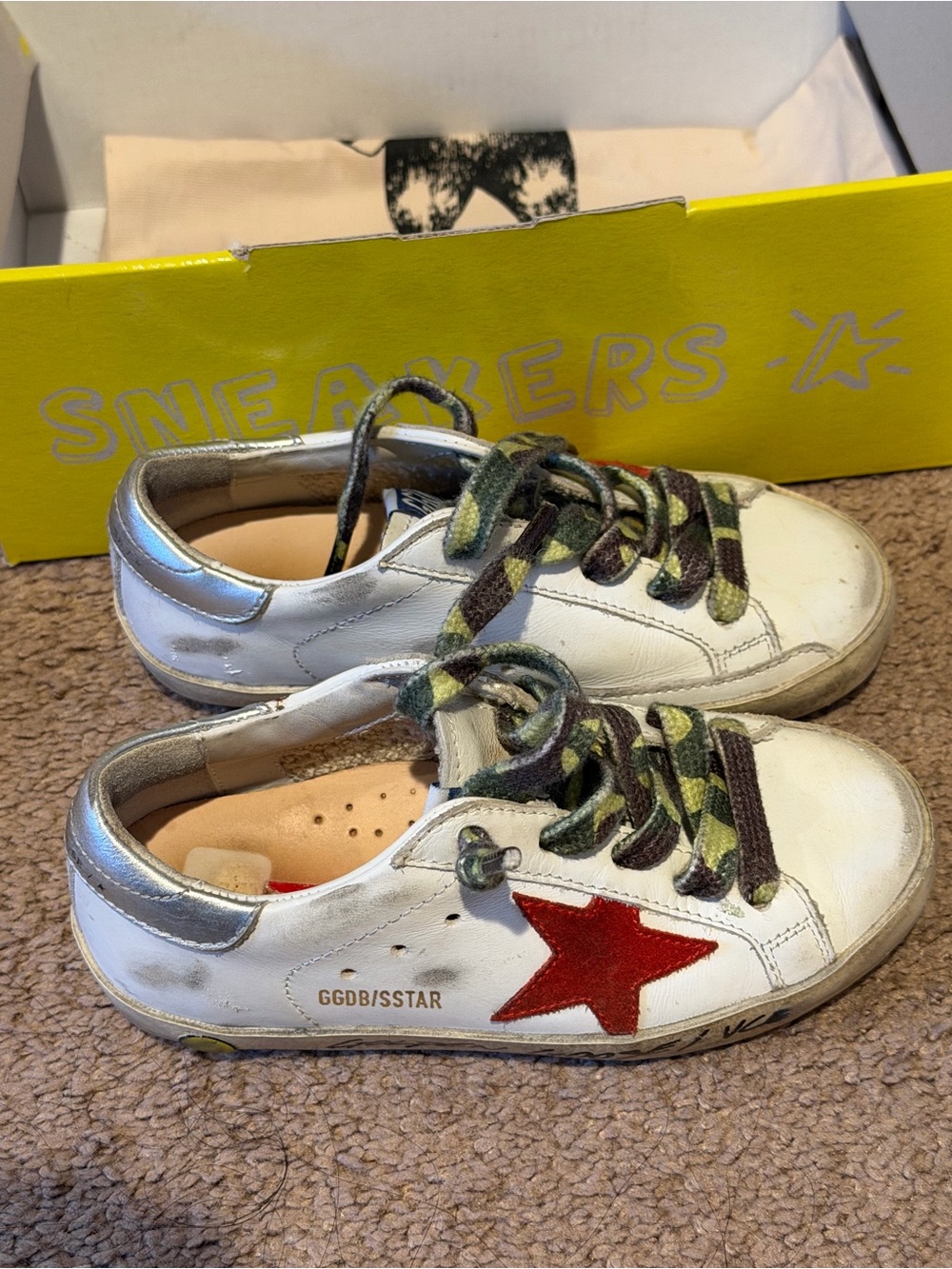 Kids Golden Goose Leather Sneakers with Red Star Accent
